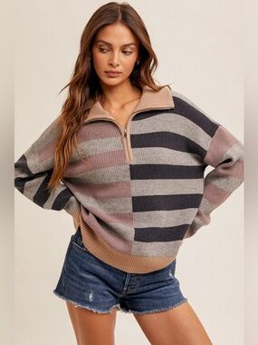 Hem & thread quarter zip sweater